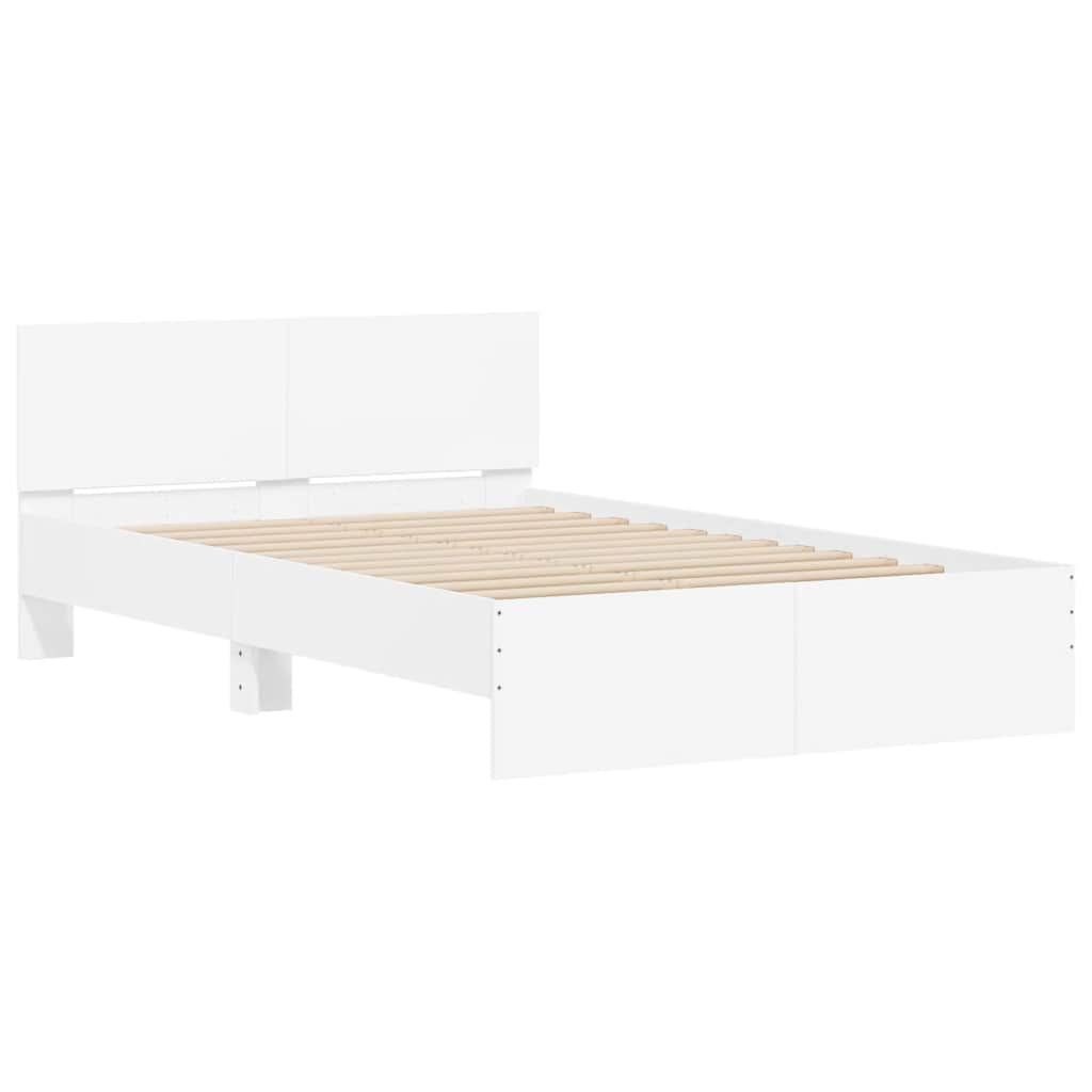 vidaXL Cadru de pat cu tăblie și LED, alb, 120x190 cm