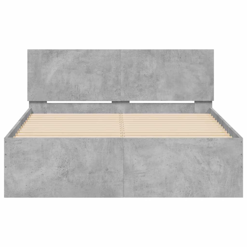 vidaXL Cadru de pat cu tăblie și LED, gri beton, 120x190 cm vidaXL Cadru de pat cu tăblie și LED, gri beton, 120x190 cm