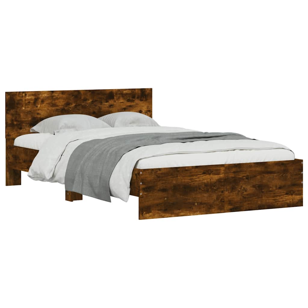 vidaXL Cadru de pat cu tăblie și LED, stejar fumuriu, 120x190 cm vidaXL Cadru de pat cu tăblie și LED, stejar fumuriu, 120x190 cm