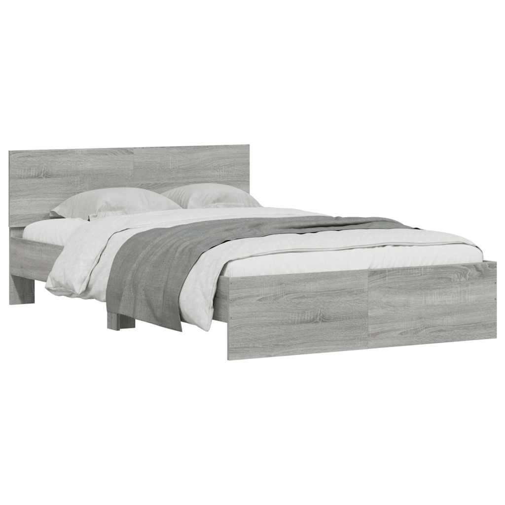 vidaXL Cadru de pat cu tăblie și LED, gri sonoma, 120x190 cm