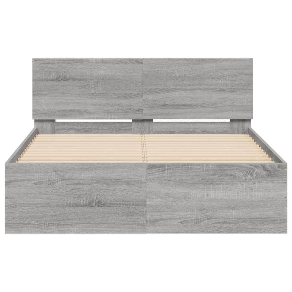 vidaXL Cadru de pat cu tăblie și LED, gri sonoma, 120x190 cm