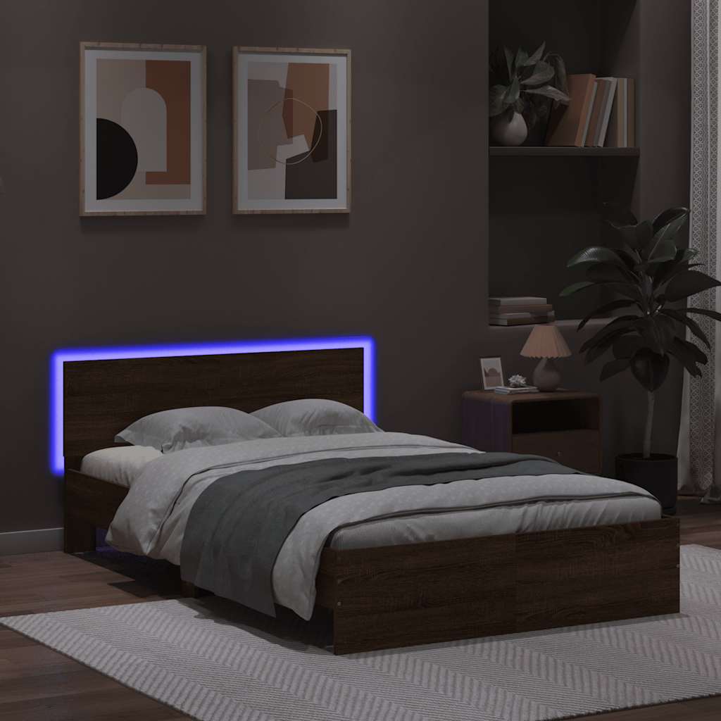 vidaXL Cadru de pat cu tăblie și LED, stejar maro, 120x190 cm vidaXL Cadru de pat cu tăblie și LED, stejar maro, 120x190 cm