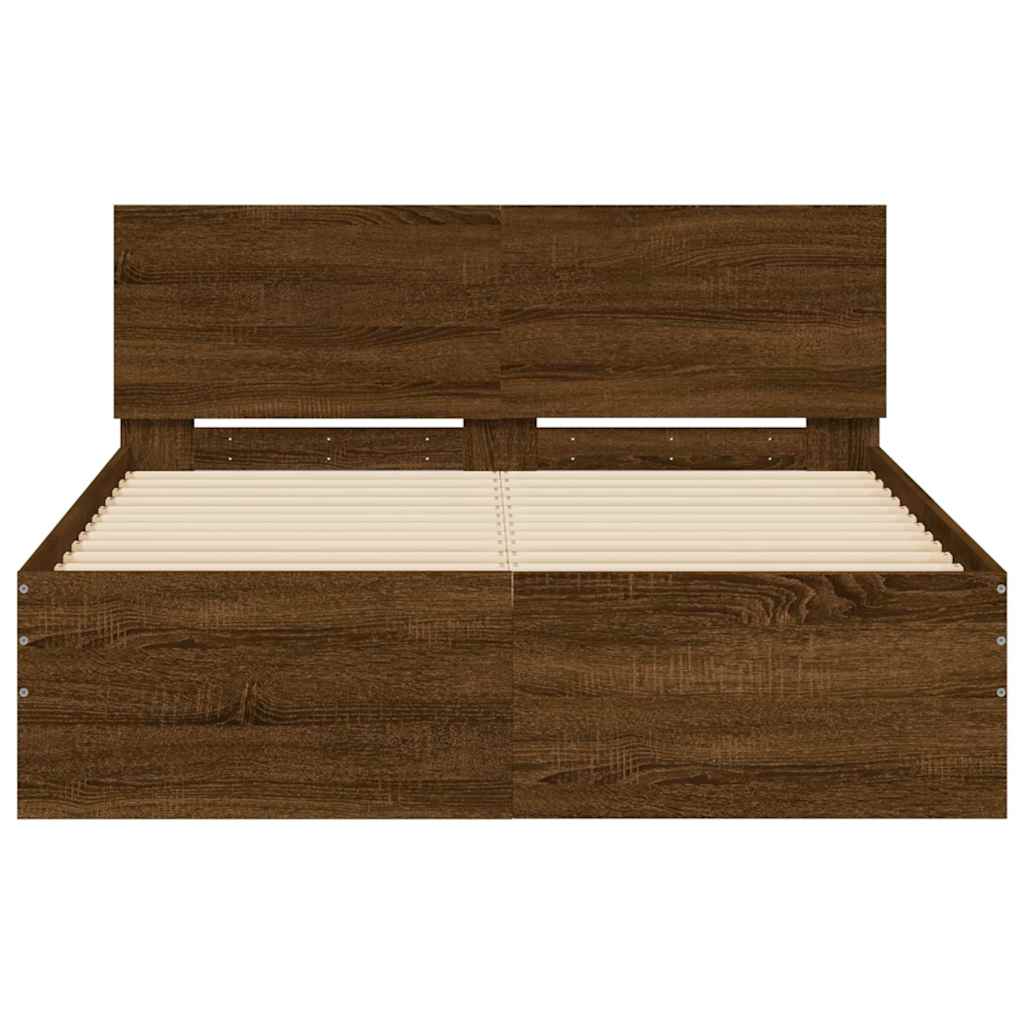 vidaXL Cadru de pat cu tăblie și LED, stejar maro, 120x190 cm vidaXL Cadru de pat cu tăblie și LED, stejar maro, 120x190 cm