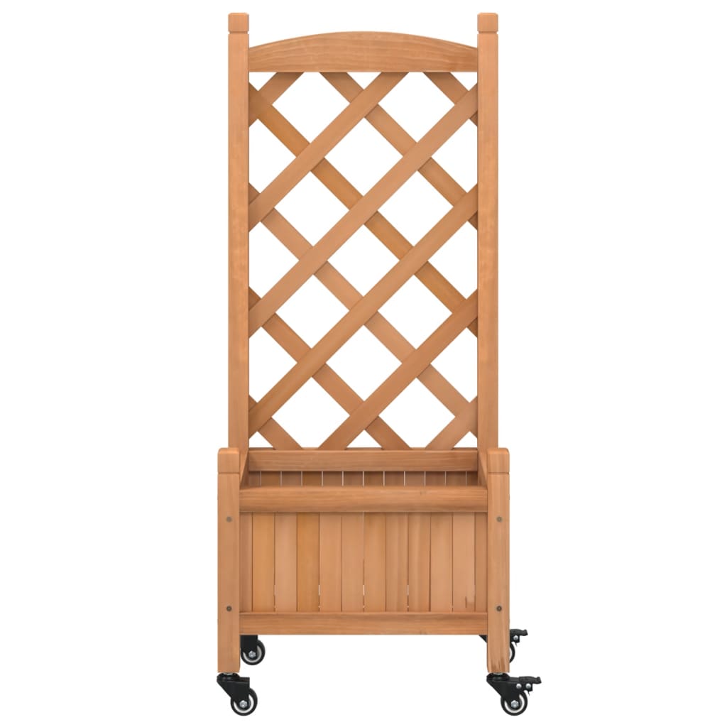 vidaXL Jardinieră cu spalier și roți, maro, lemn masiv de brad vidaXL Jardinieră cu spalier și roți, maro, lemn masiv de brad