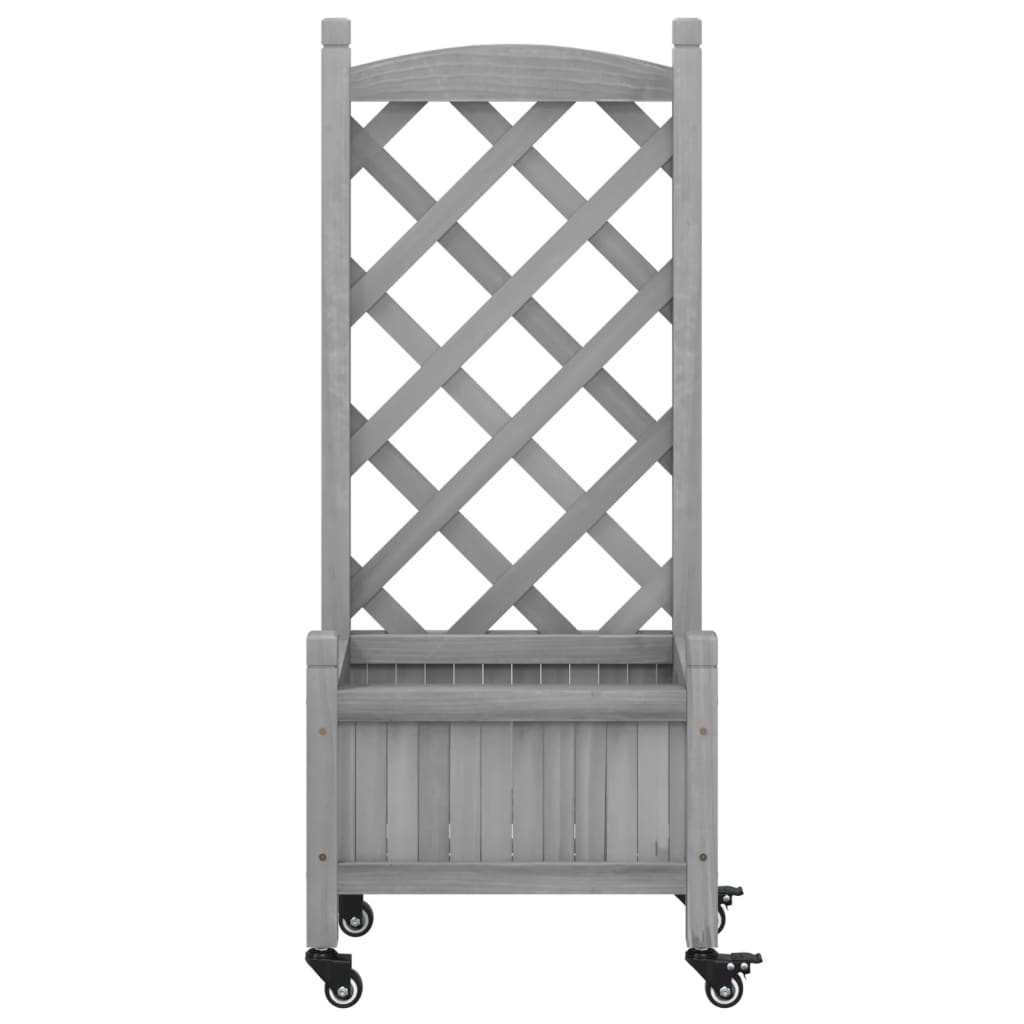 vidaXL Jardinieră cu spalier și roți, gri, lemn masiv de brad vidaXL Jardinieră cu spalier și roți, gri, lemn masiv de brad