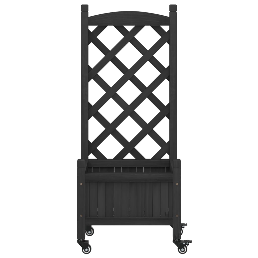 vidaXL Jardinieră cu spalier și roți, negru, lemn masiv de brad vidaXL Jardinieră cu spalier și roți, negru, lemn masiv de brad
