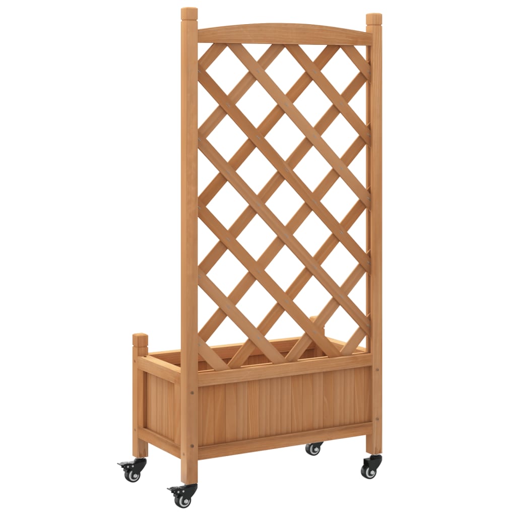 vidaXL Jardinieră cu spalier și roți, maro, lemn masiv de brad vidaXL Jardinieră cu spalier și roți, maro, lemn masiv de brad