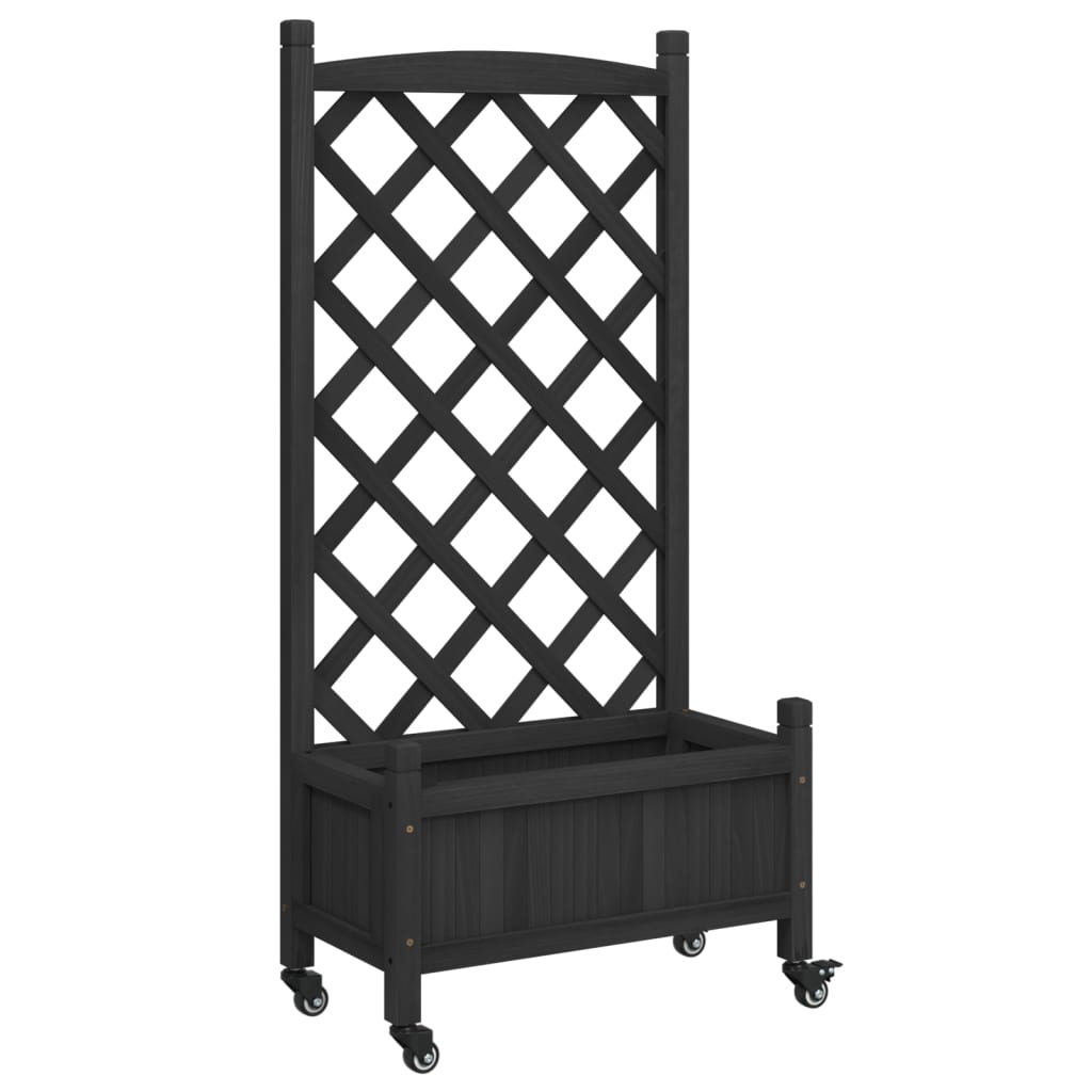 vidaXL Jardinieră cu spalier și roți, negru, lemn masiv de brad vidaXL Jardinieră cu spalier și roți, negru, lemn masiv de brad