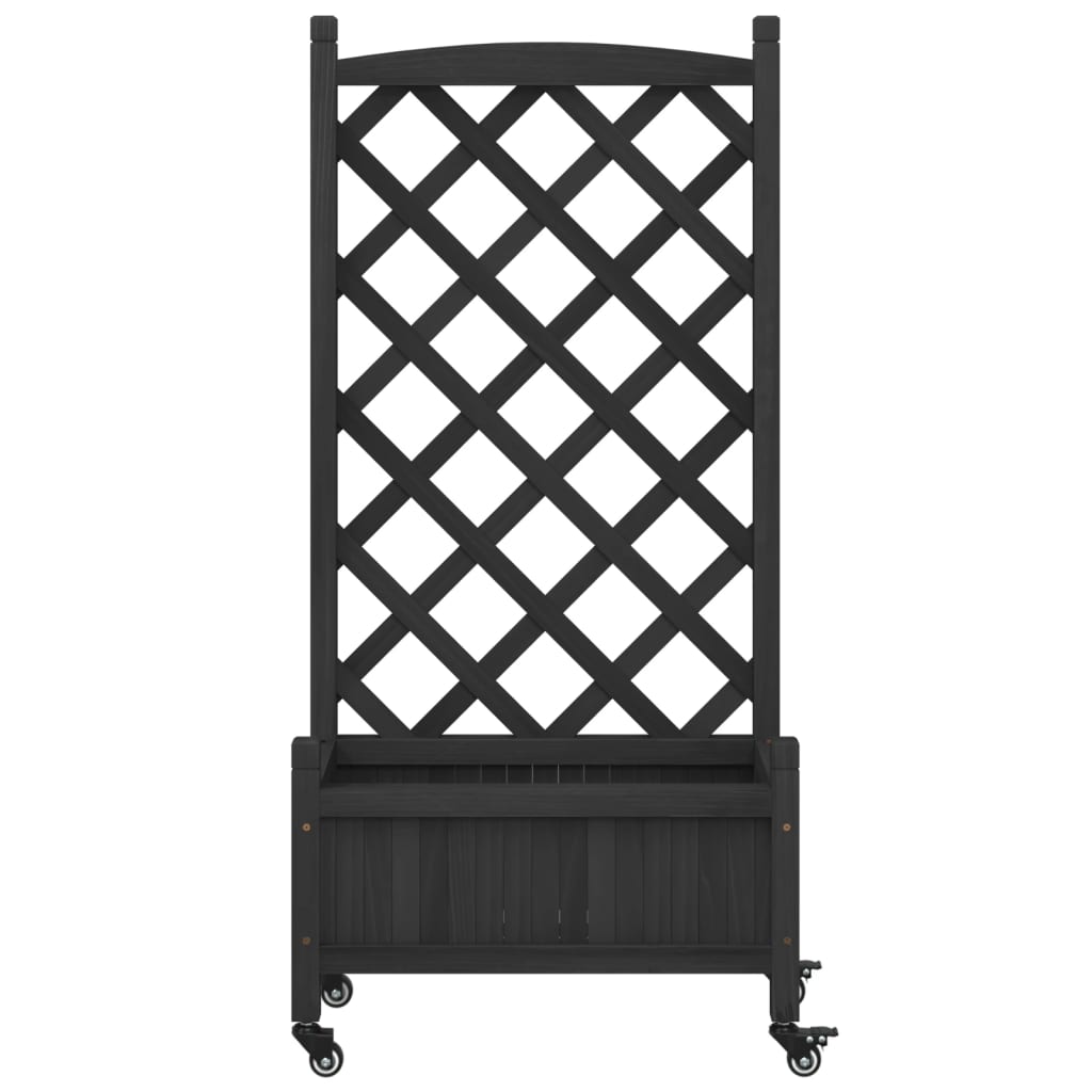 vidaXL Jardinieră cu spalier și roți, negru, lemn masiv de brad vidaXL Jardinieră cu spalier și roți, negru, lemn masiv de brad