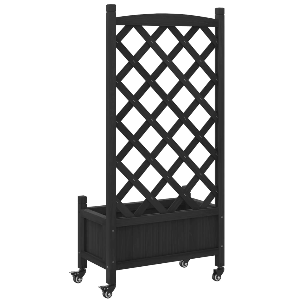 vidaXL Jardinieră cu spalier și roți, negru, lemn masiv de brad vidaXL Jardinieră cu spalier și roți, negru, lemn masiv de brad