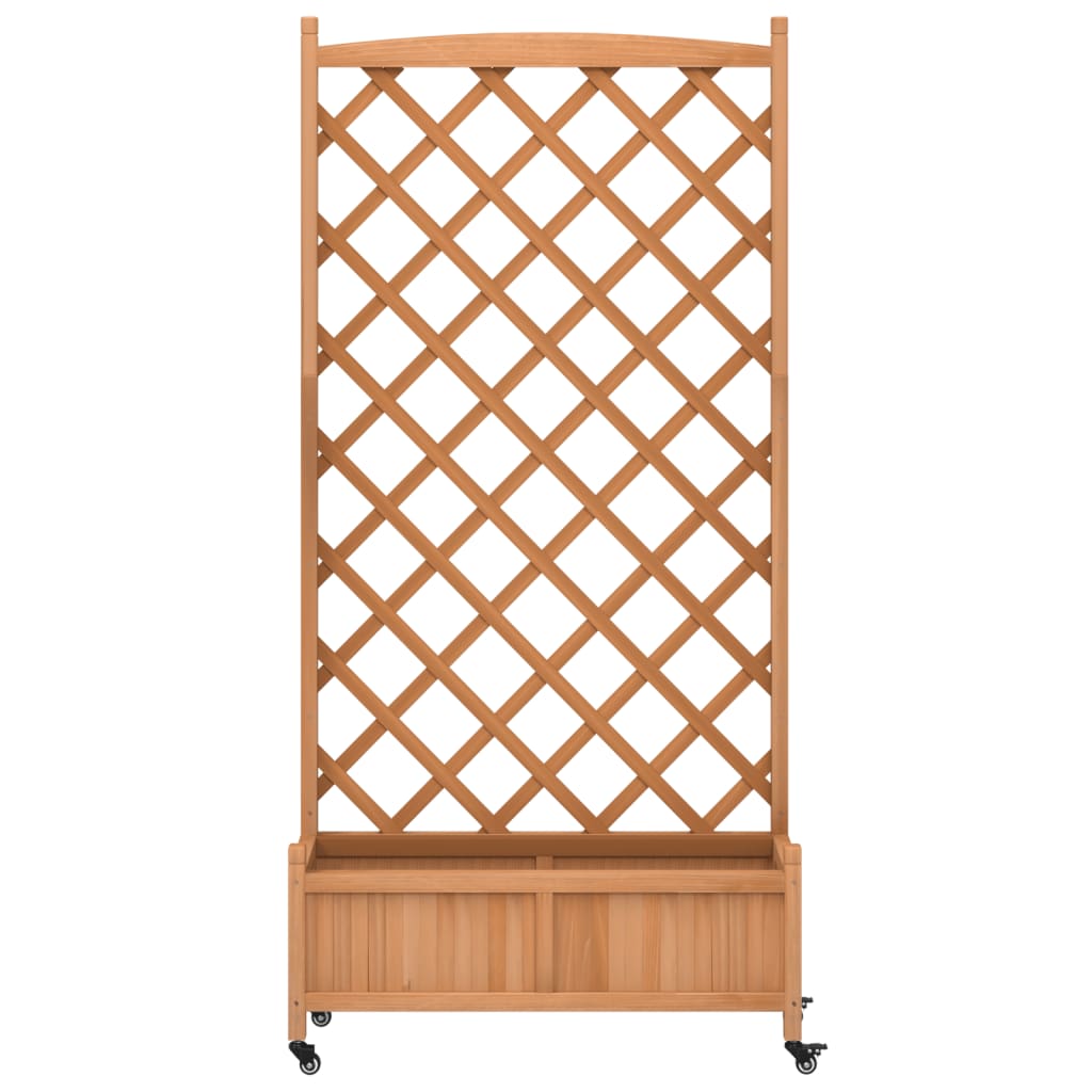 vidaXL Jardinieră cu spalier și roți, maro, lemn masiv de brad vidaXL Jardinieră cu spalier și roți, maro, lemn masiv de brad