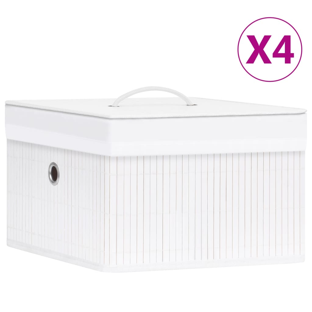 vidaXL Cutii de depozitare, 4 buc., alb, bambus vidaXL Cutii de depozitare, 4 buc., alb, bambus
