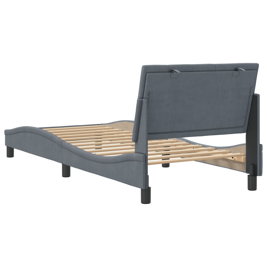 vidaXL Cadru de pat fără saltea, gri închis, 90x200 cm, catifea vidaXL Cadru de pat fără saltea, gri închis, 90x200 cm, catifea