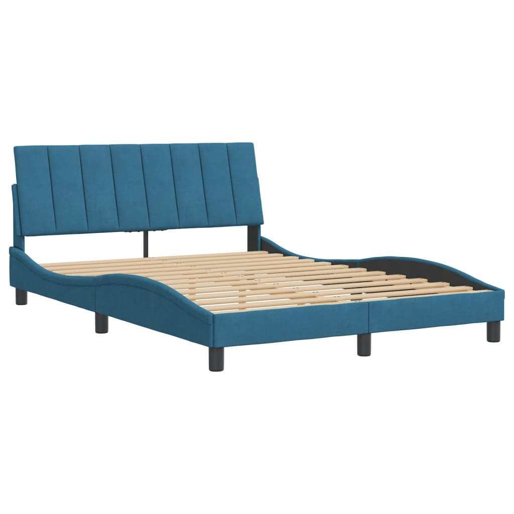 vidaXL Cadru de pat cu tăblie, albastru, 140x190 cm, catifea vidaXL Cadru de pat cu tăblie, albastru, 140x190 cm, catifea