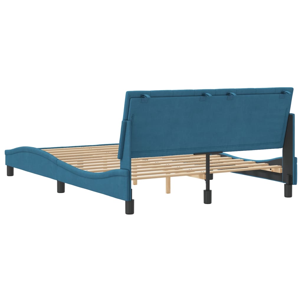 vidaXL Cadru de pat cu tăblie, albastru, 140x190 cm, catifea vidaXL Cadru de pat cu tăblie, albastru, 140x190 cm, catifea