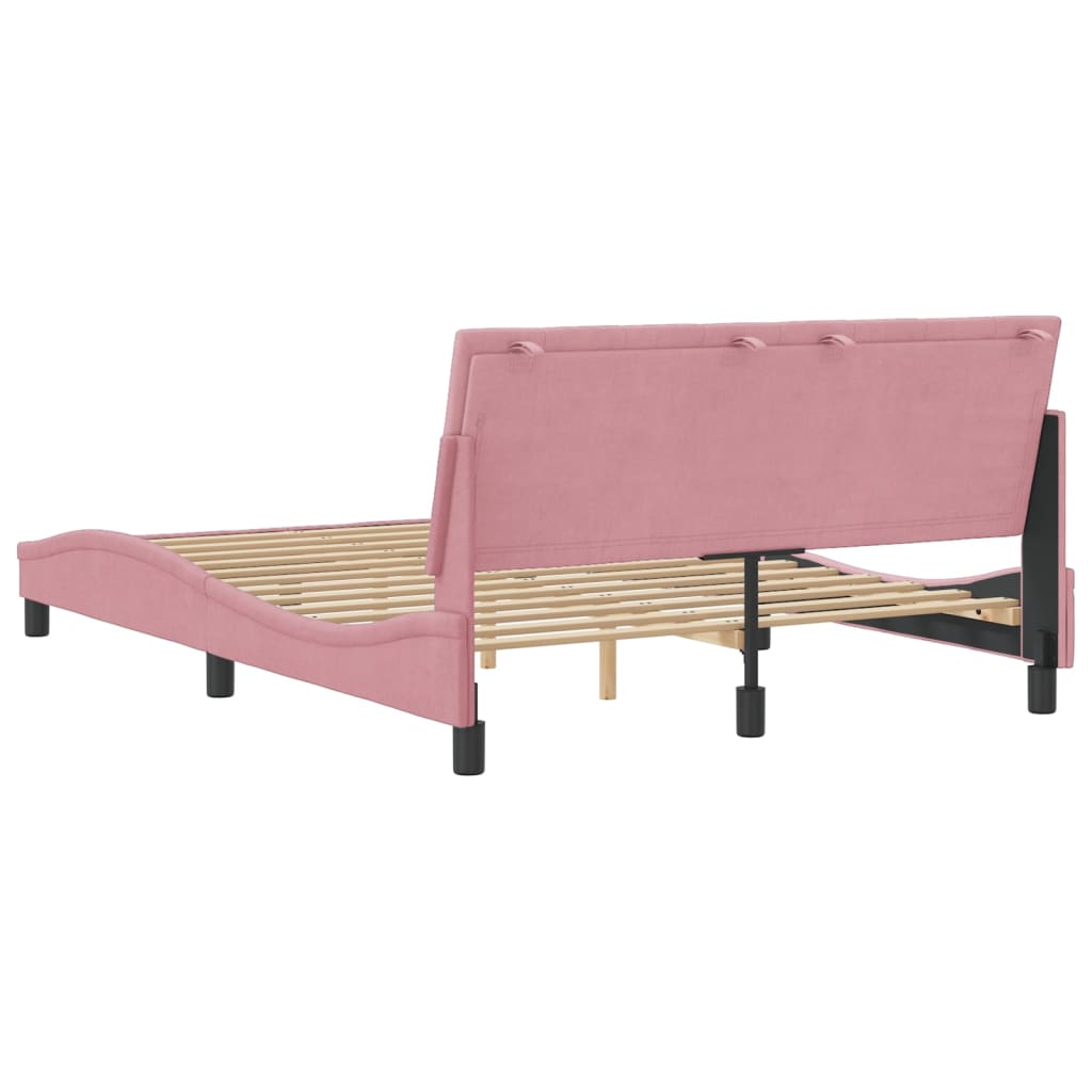vidaXL Cadru de pat cu tăblie, roz, 140x190 cm, catifea vidaXL Cadru de pat cu tăblie, roz, 140x190 cm, catifea