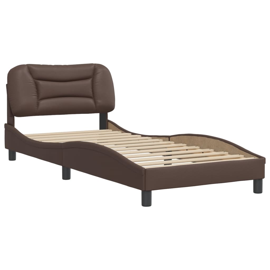vidaXL Cadru de pat cu tăblie, maro, 80x200 cm, piele ecologică vidaXL Cadru de pat cu tăblie, maro, 80x200 cm, piele ecologică