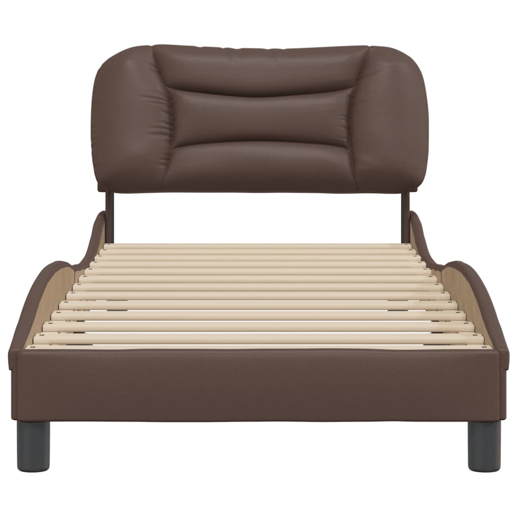 vidaXL Cadru de pat cu tăblie, maro, 80x200 cm, piele ecologică vidaXL Cadru de pat cu tăblie, maro, 80x200 cm, piele ecologică