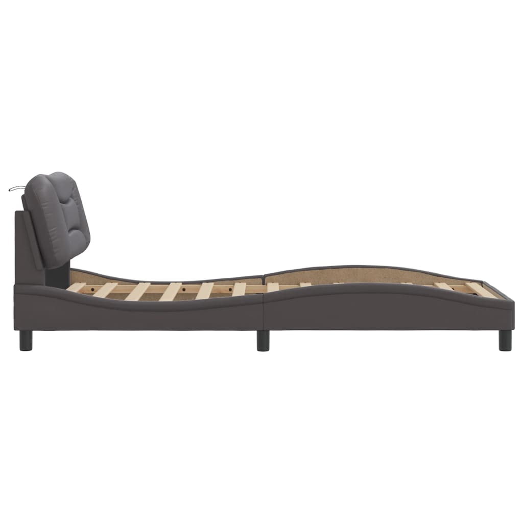 vidaXL Cadru de pat cu tăblie, gri, 80x200 cm, piele ecologică vidaXL Cadru de pat cu tăblie, gri, 80x200 cm, piele ecologică