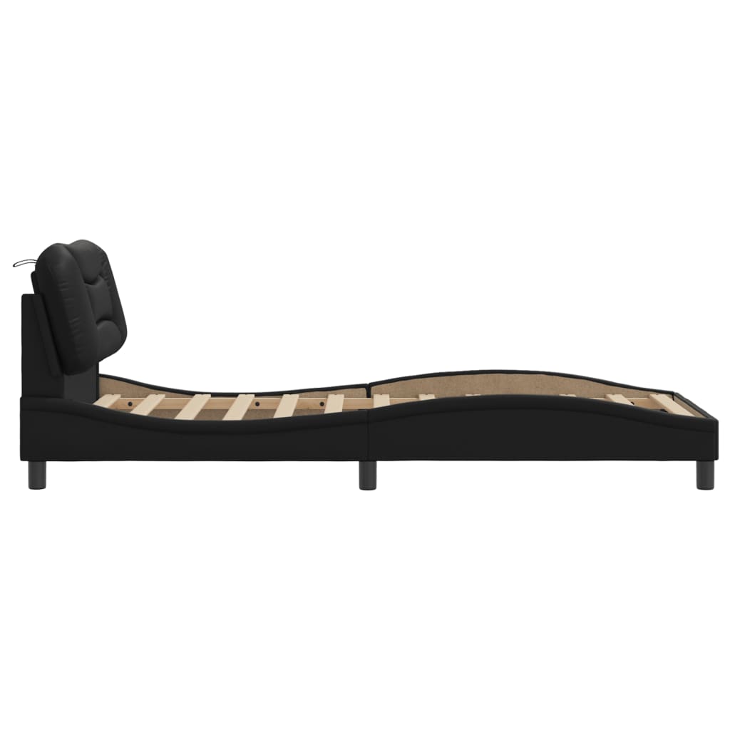 vidaXL Cadru de pat cu tăblie, negru, 90x190 cm, piele ecologică vidaXL Cadru de pat cu tăblie, negru, 90x190 cm, piele ecologică