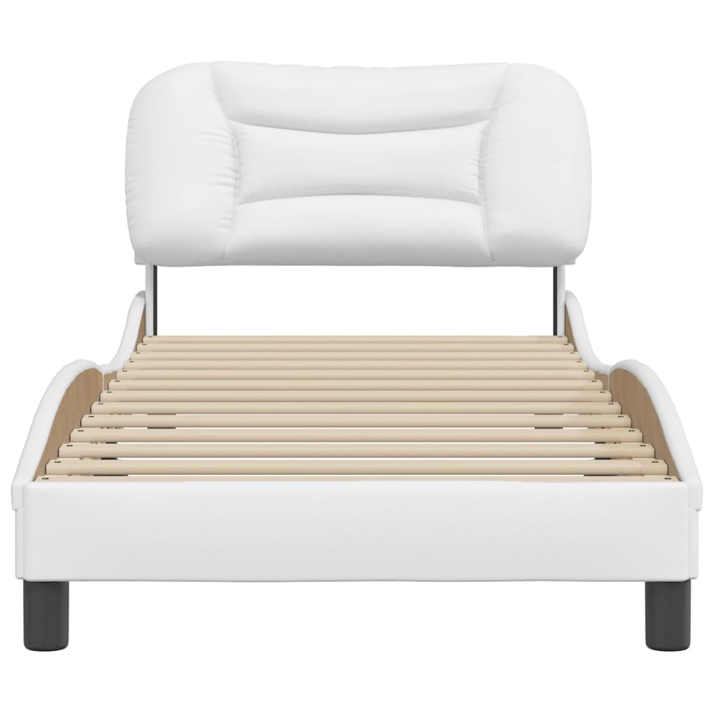 vidaXL Cadru de pat cu tăblie, alb, 90x190 cm, piele ecologică vidaXL Cadru de pat cu tăblie, alb, 90x190 cm, piele ecologică