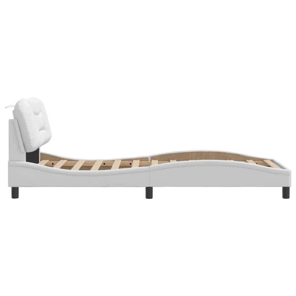 vidaXL Cadru de pat cu tăblie, alb, 90x190 cm, piele ecologică vidaXL Cadru de pat cu tăblie, alb, 90x190 cm, piele ecologică