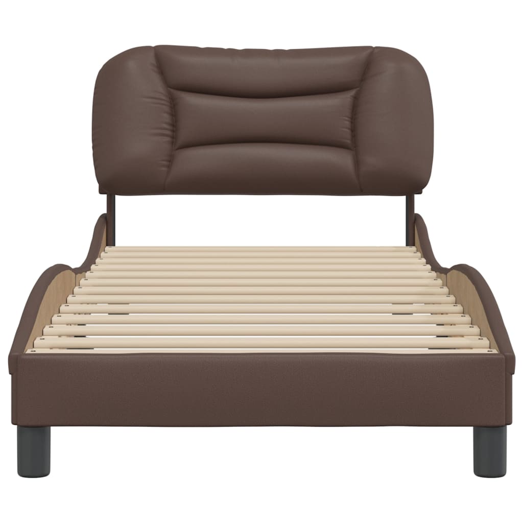 vidaXL Cadru de pat cu tăblie, maro, 90x190 cm, piele ecologică vidaXL Cadru de pat cu tăblie, maro, 90x190 cm, piele ecologică