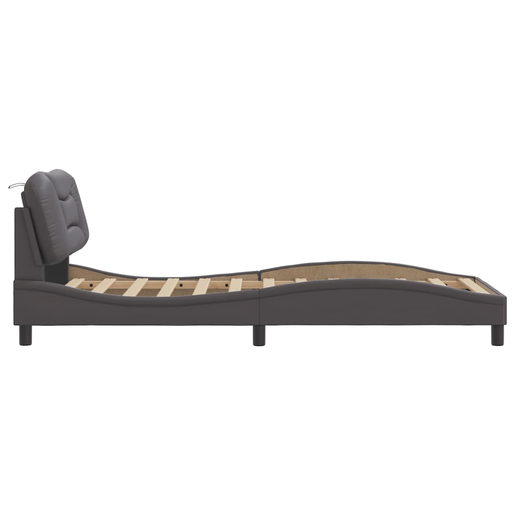 vidaXL Cadru de pat cu tăblie, gri, 90x190 cm, piele ecologică vidaXL Cadru de pat cu tăblie, gri, 90x190 cm, piele ecologică