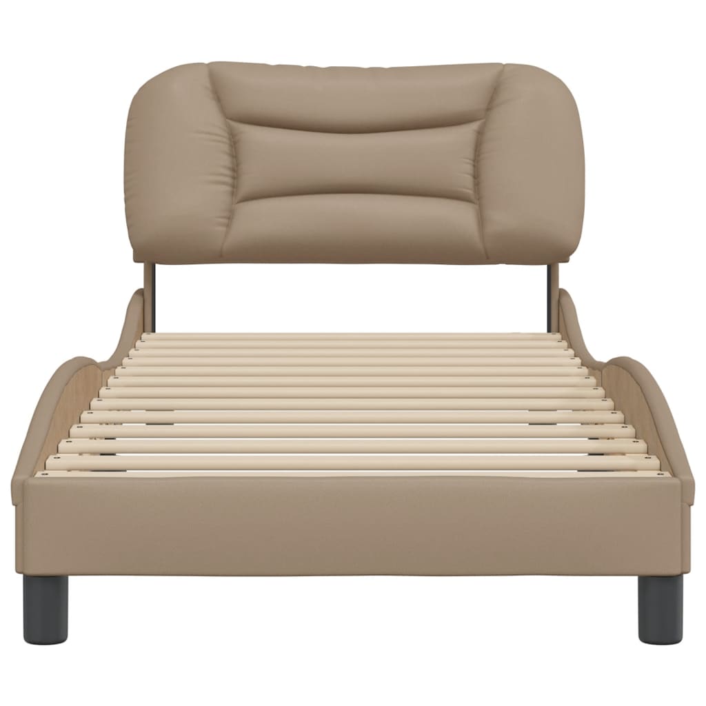 vidaXL Cadru de pat cu tăblie, cappuccino, 90x190 cm, piele ecologică vidaXL Cadru de pat cu tăblie, cappuccino, 90x190 cm, piele ecologică