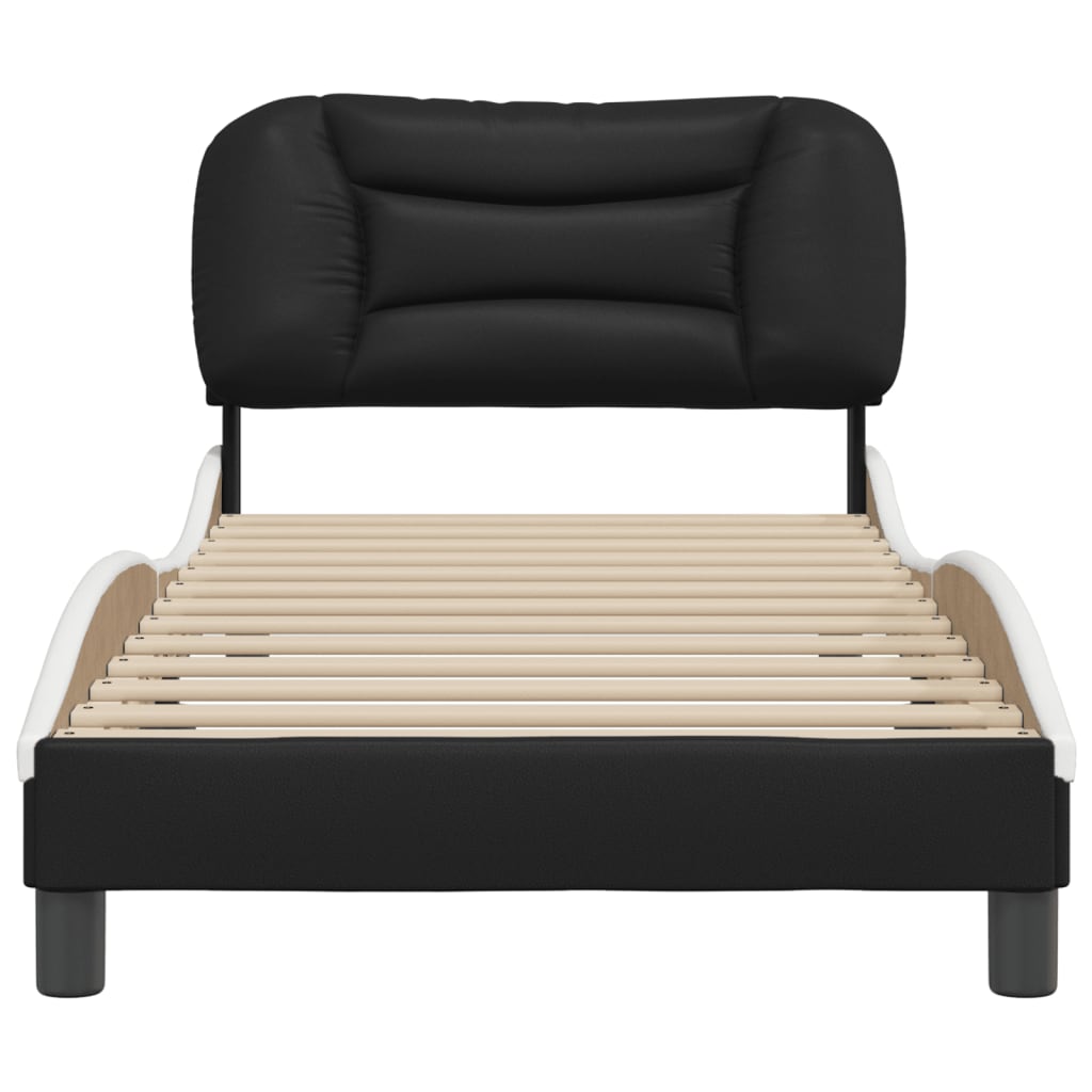 vidaXL Cadru de pat cu tăblie negru și alb 90x190 cm piele artificială