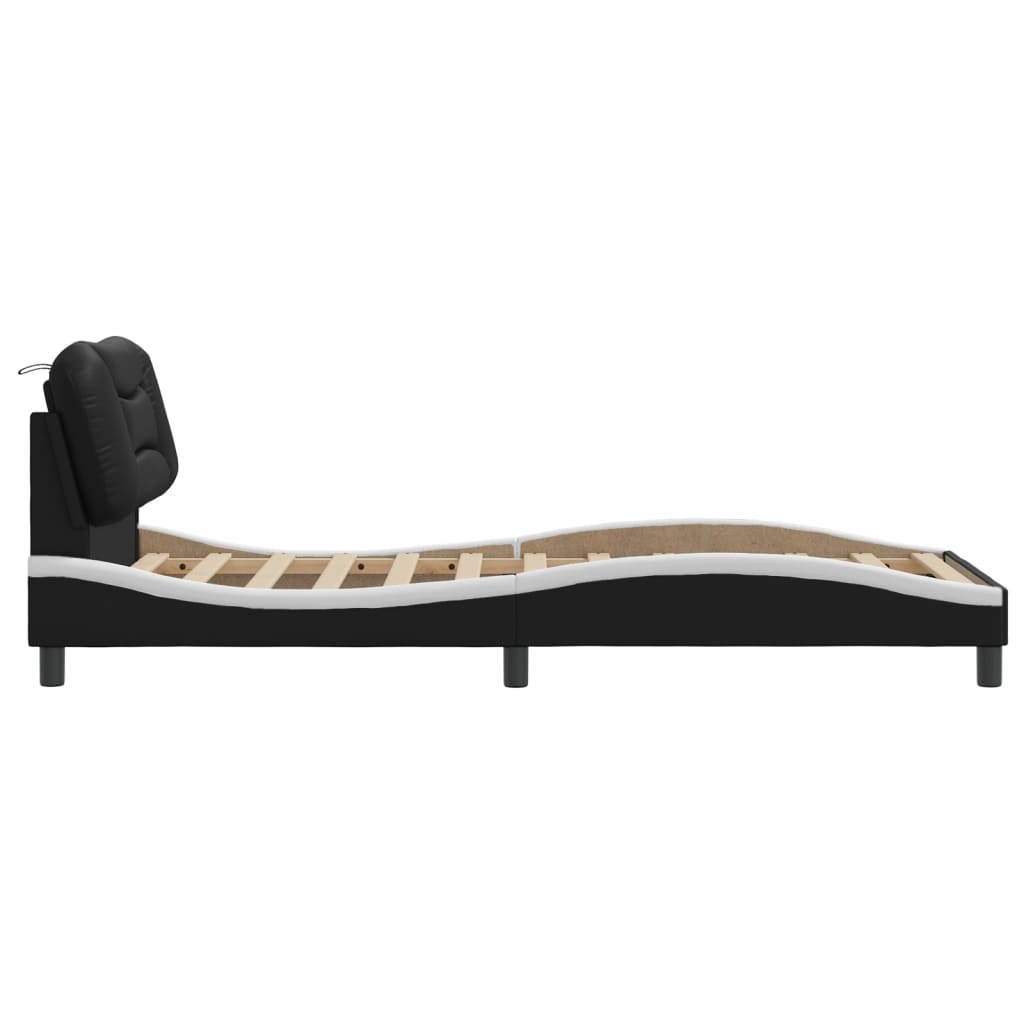 vidaXL Cadru de pat cu tăblie negru și alb 90x190 cm piele artificială