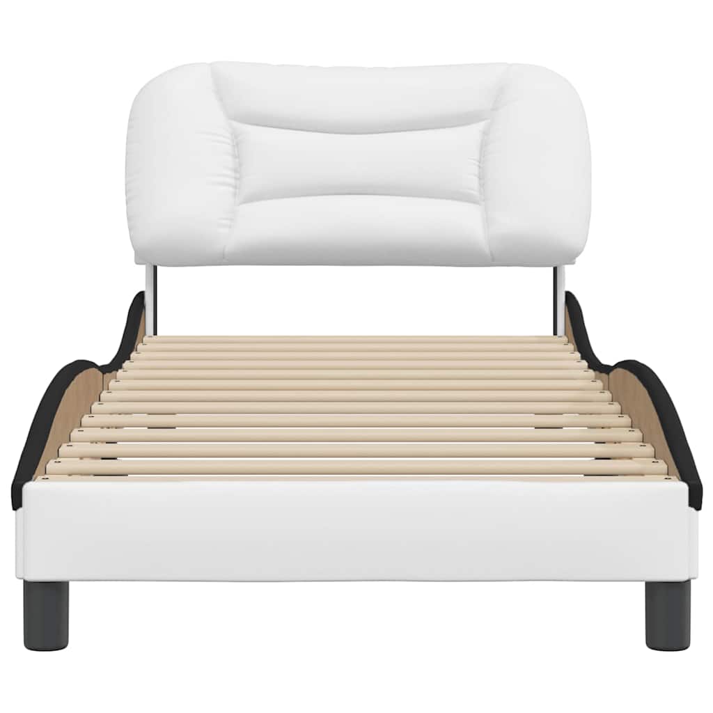 vidaXL Cadru de pat cu tăblie alb și negru 90x190 cm piele artificială vidaXL Cadru de pat cu tăblie alb și negru 90x190 cm piele artificială