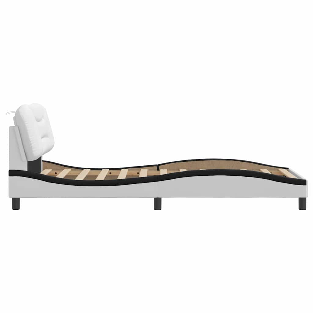 vidaXL Cadru de pat cu tăblie alb și negru 90x190 cm piele artificială vidaXL Cadru de pat cu tăblie alb și negru 90x190 cm piele artificială