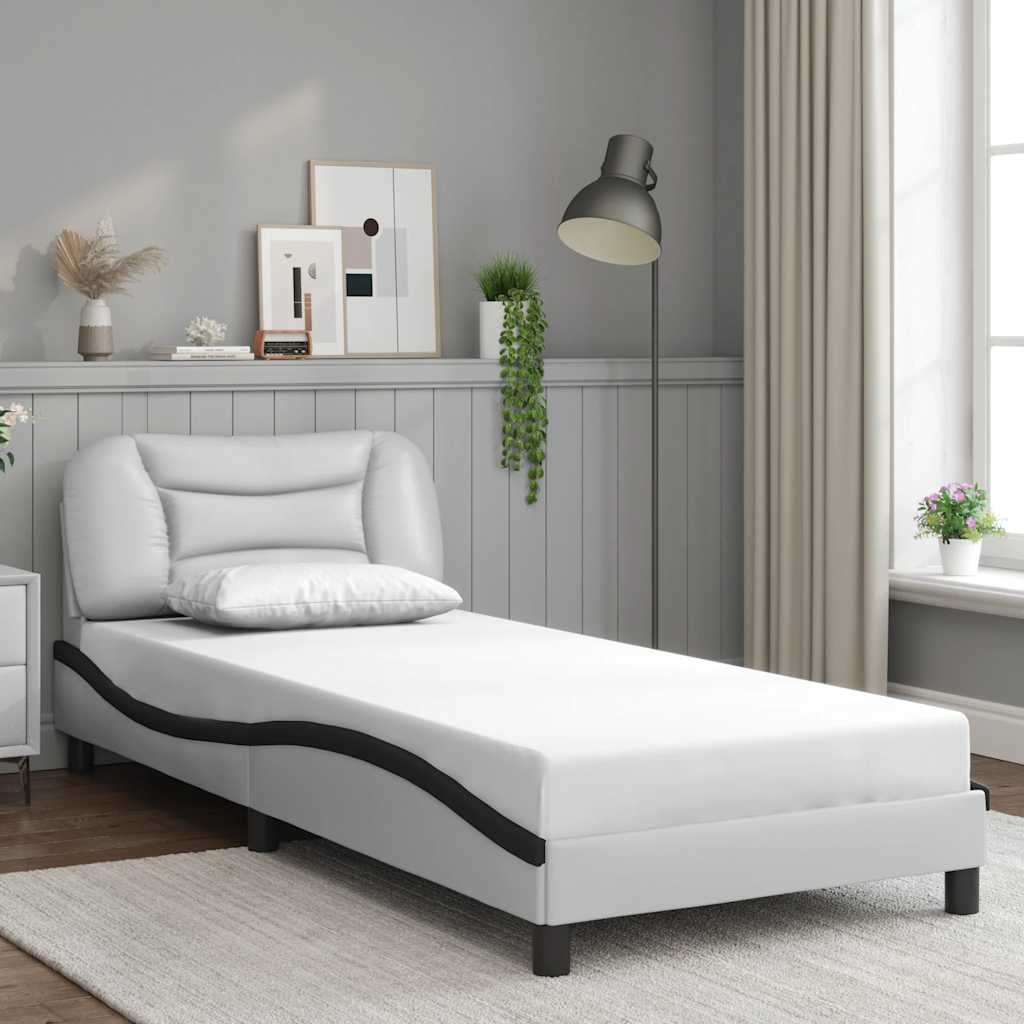 vidaXL Cadru de pat cu tăblie alb și negru 90x190 cm piele artificială vidaXL Cadru de pat cu tăblie alb și negru 90x190 cm piele artificială