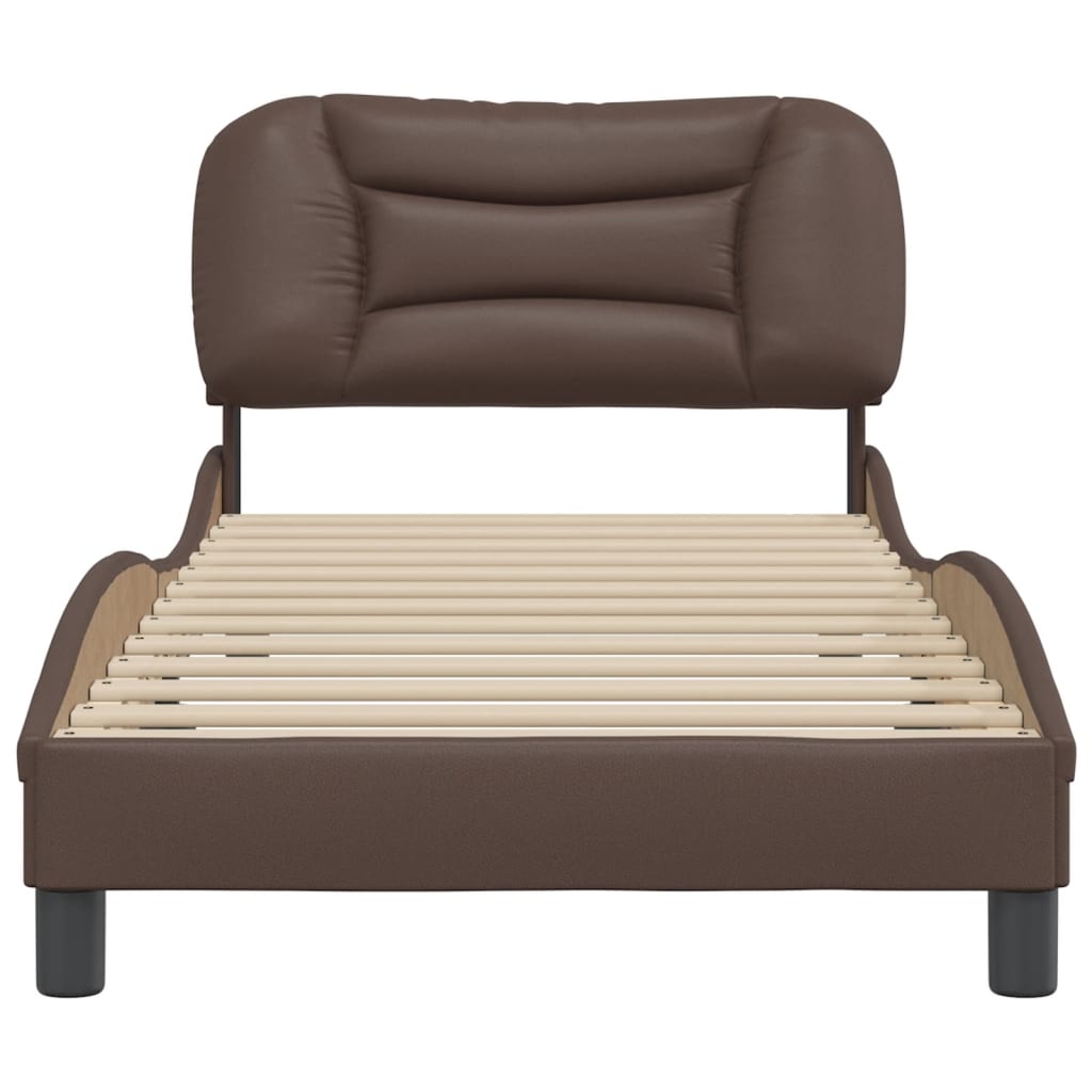 vidaXL Cadru de pat cu tăblie, maro, 90x200 cm, piele ecologică