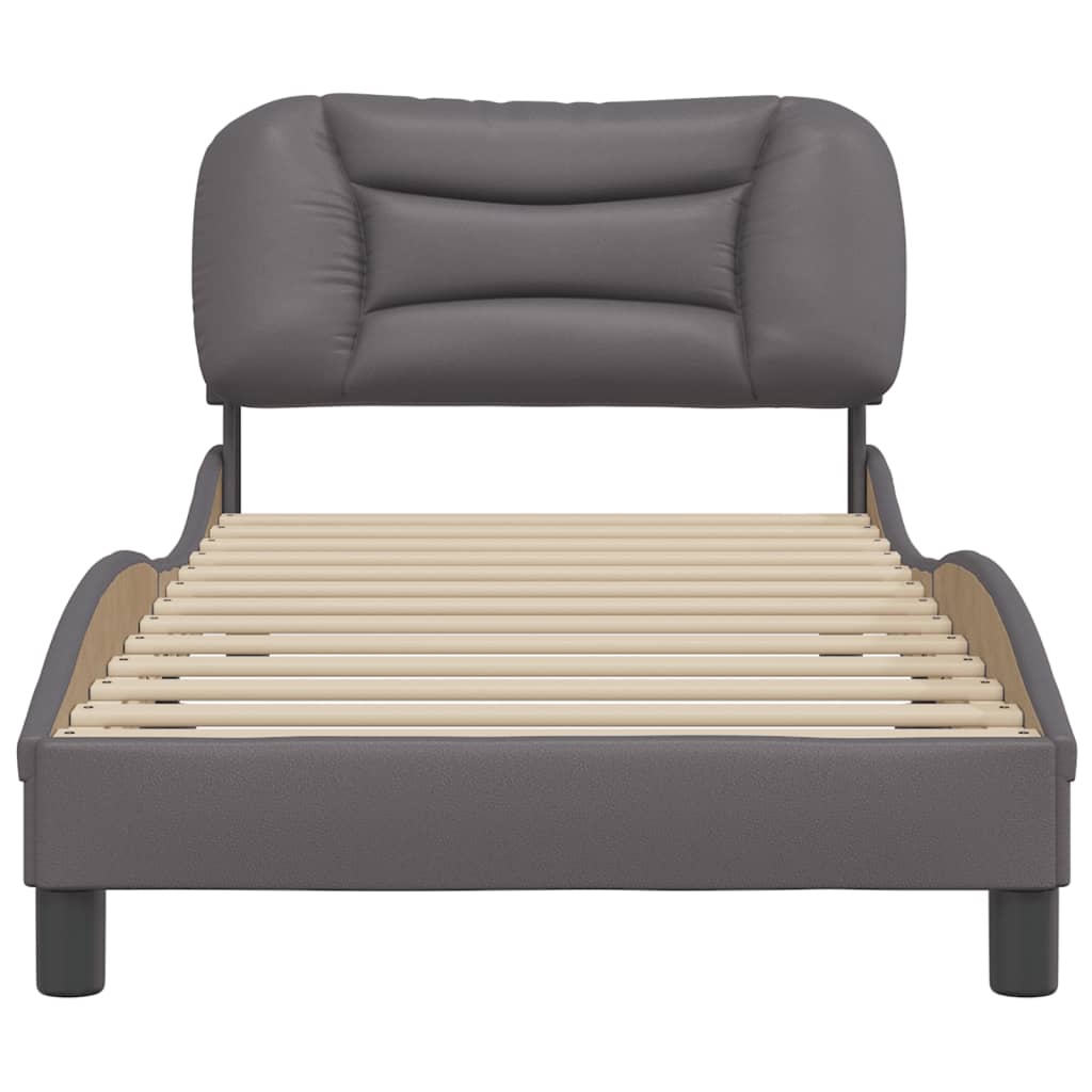 vidaXL Cadru de pat cu tăblie, gri, 90x200 cm, piele ecologică