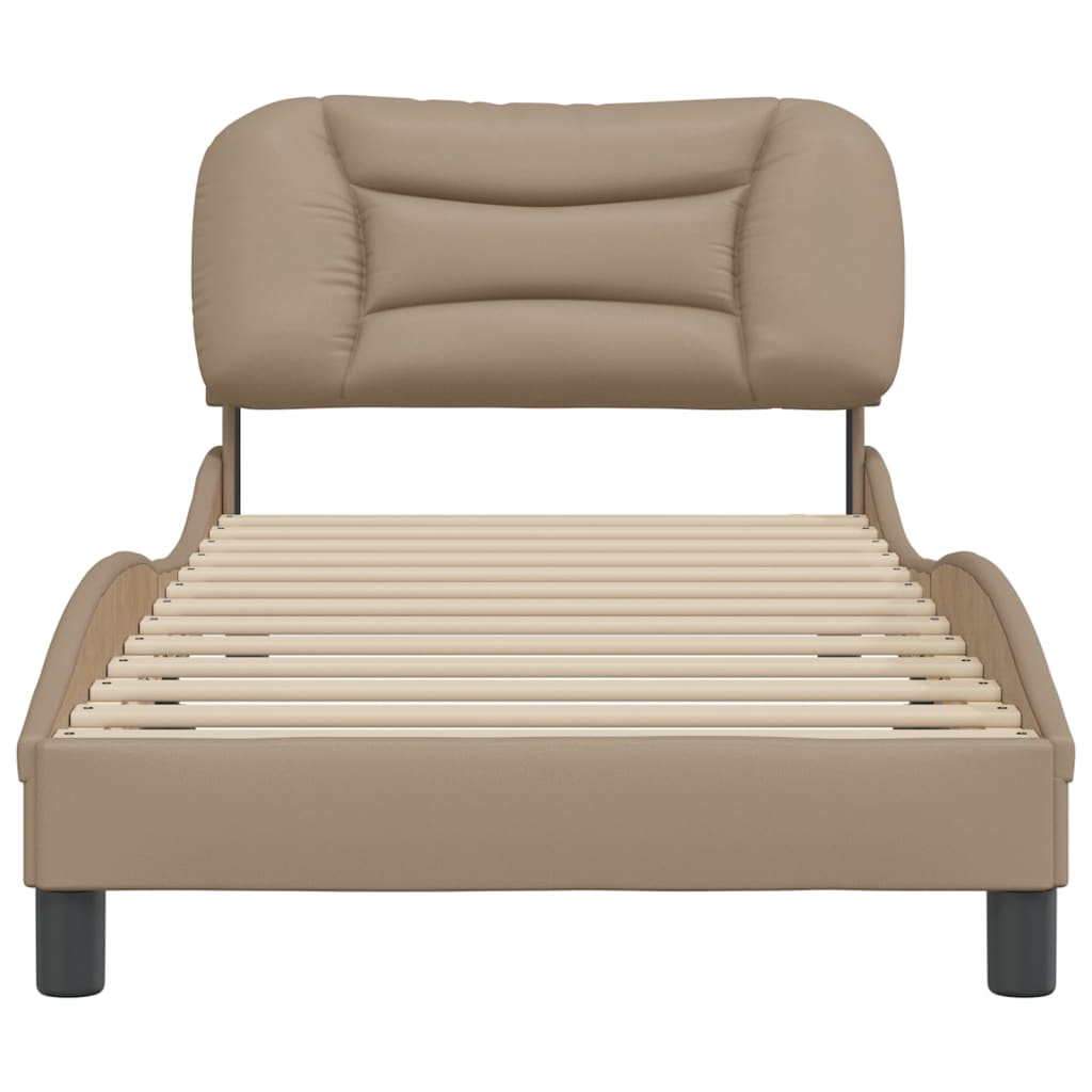 vidaXL Cadru de pat cu tăblie, cappuccino, 90x200 cm, piele ecologică vidaXL Cadru de pat cu tăblie, cappuccino, 90x200 cm, piele ecologică
