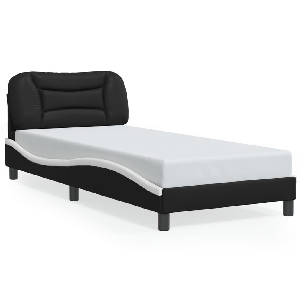 vidaXL Cadru de pat cu tăblie, negru și alb, 90x200 cm piele ecologică vidaXL Cadru de pat cu tăblie, negru și alb, 90x200 cm piele ecologică