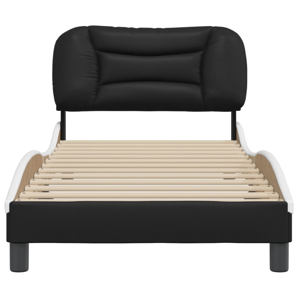 vidaXL Cadru de pat cu tăblie, negru și alb, 90x200 cm piele ecologică vidaXL Cadru de pat cu tăblie, negru și alb, 90x200 cm piele ecologică