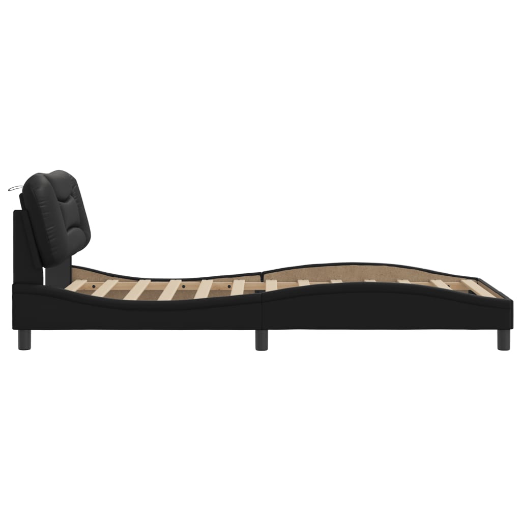 vidaXL Cadru de pat cu tăblie, negru, 100x200 cm, piele ecologică vidaXL Cadru de pat cu tăblie, negru, 100x200 cm, piele ecologică