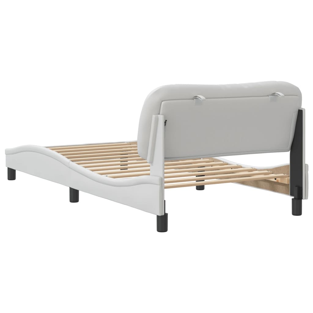vidaXL Cadru de pat cu tăblie, alb, 100x200 cm, piele ecologică vidaXL Cadru de pat cu tăblie, alb, 100x200 cm, piele ecologică