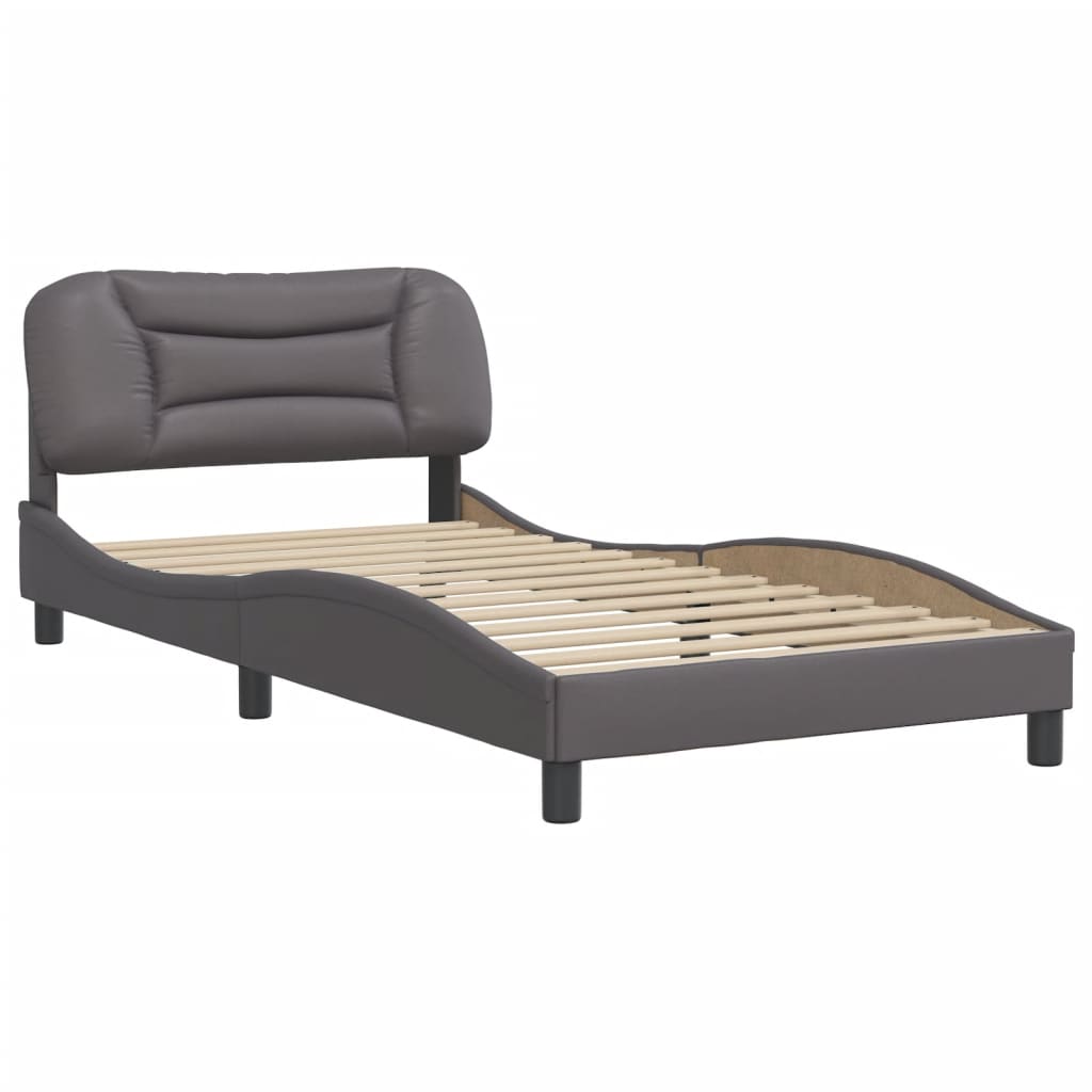 vidaXL Cadru de pat cu tăblie, gri, 100x200 cm, piele ecologică vidaXL Cadru de pat cu tăblie, gri, 100x200 cm, piele ecologică
