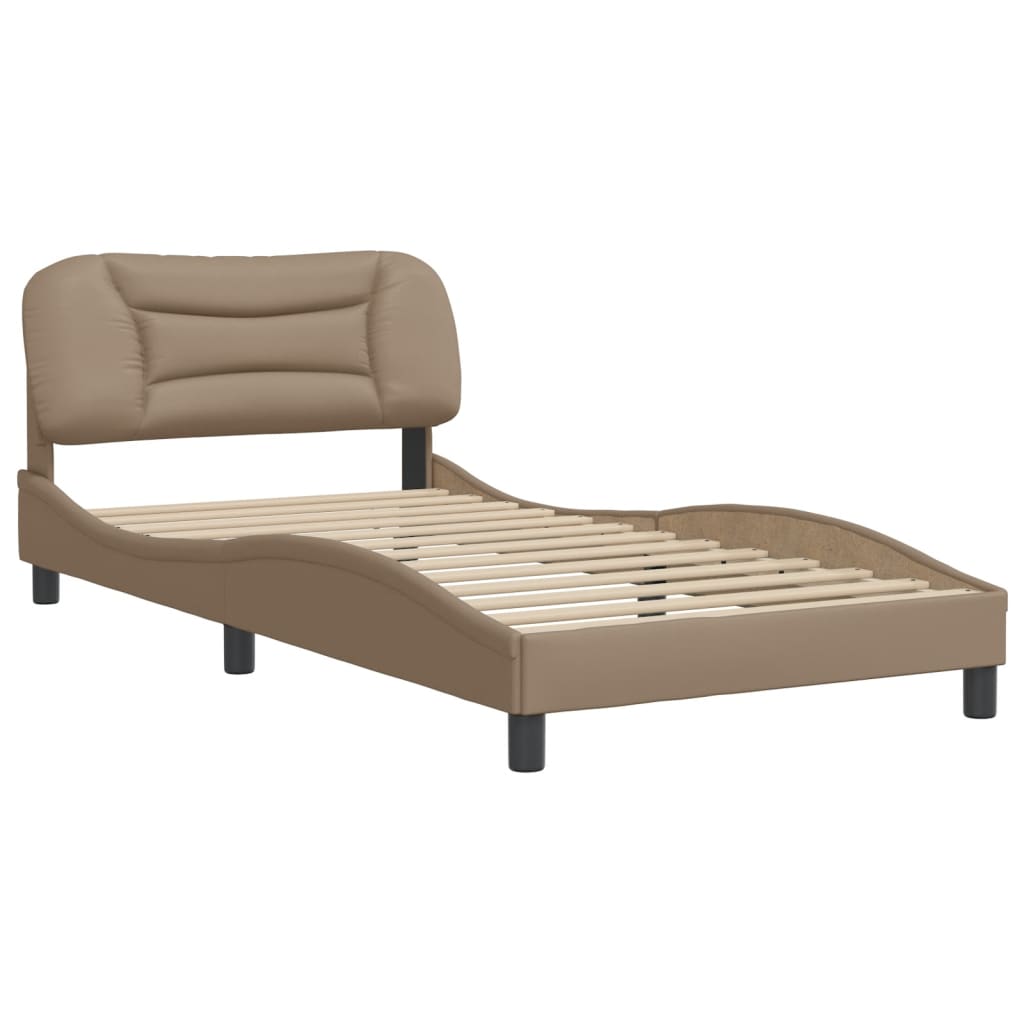 vidaXL Cadru de pat cu tăblie, cappuccino, 100x200 cm, piele ecologică vidaXL Cadru de pat cu tăblie, cappuccino, 100x200 cm, piele ecologică