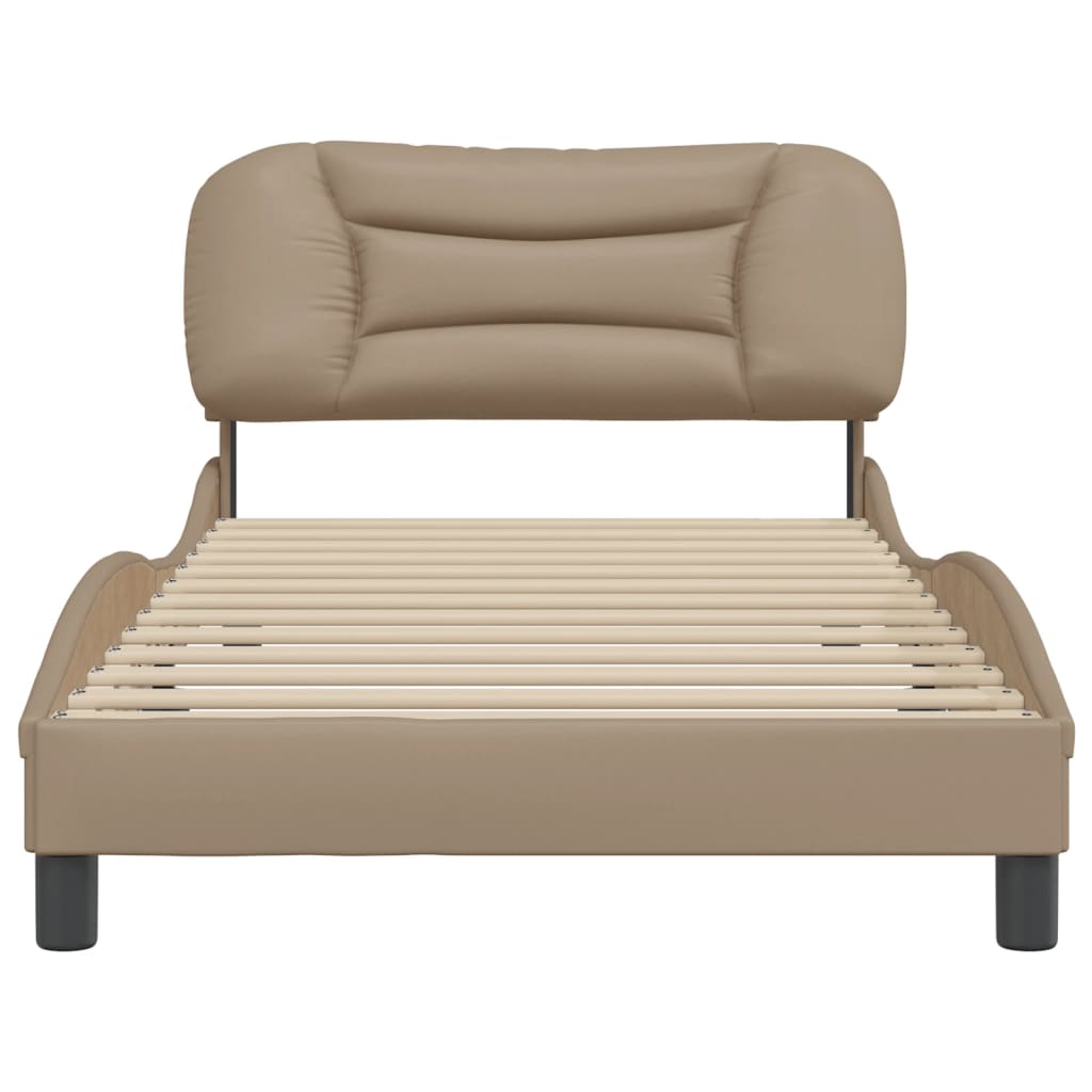 vidaXL Cadru de pat cu tăblie, cappuccino, 100x200 cm, piele ecologică vidaXL Cadru de pat cu tăblie, cappuccino, 100x200 cm, piele ecologică