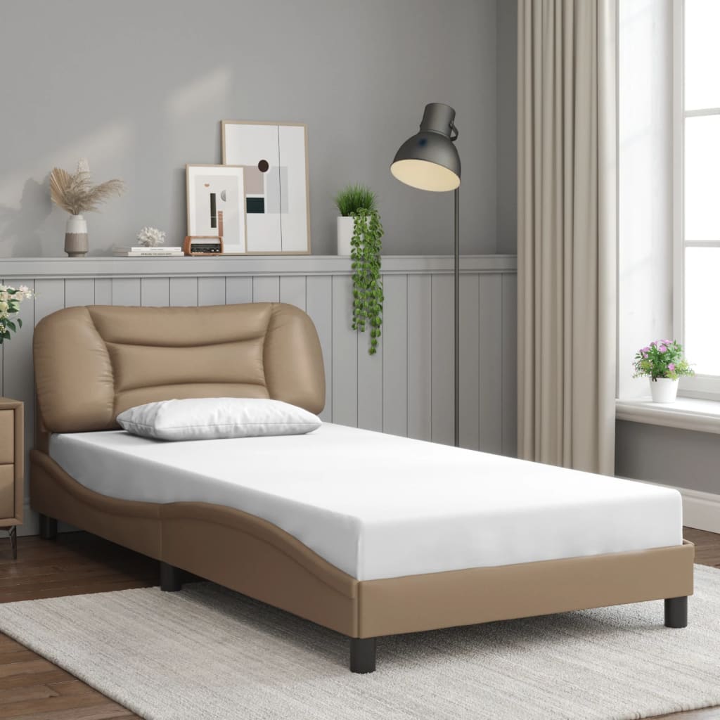 vidaXL Cadru de pat cu tăblie, cappuccino, 100x200 cm, piele ecologică vidaXL Cadru de pat cu tăblie, cappuccino, 100x200 cm, piele ecologică