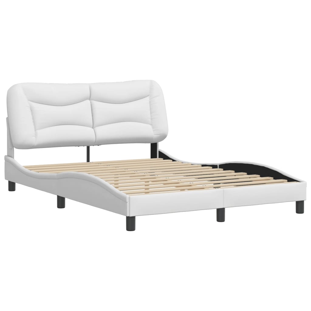 vidaXL Cadru de pat cu tăblie, alb, 140x200 cm, piele ecologică vidaXL Cadru de pat cu tăblie, alb, 140x200 cm, piele ecologică