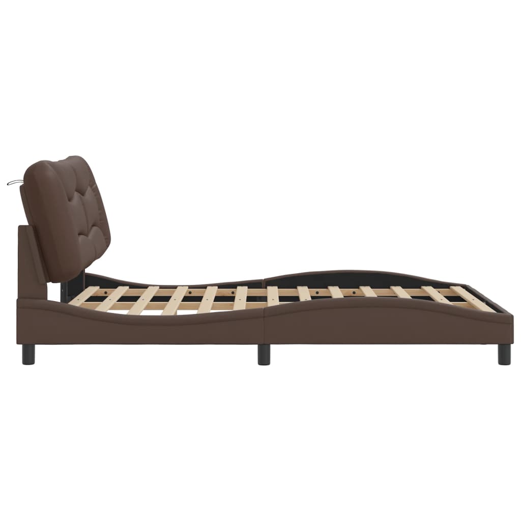 vidaXL Cadru de pat cu tăblie, maro, 140x200 cm, piele ecologică vidaXL Cadru de pat cu tăblie, maro, 140x200 cm, piele ecologică