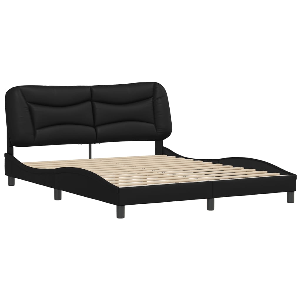vidaXL Cadru de pat cu tăblie, negru, 160x200 cm, piele ecologică vidaXL Cadru de pat cu tăblie, negru, 160x200 cm, piele ecologică