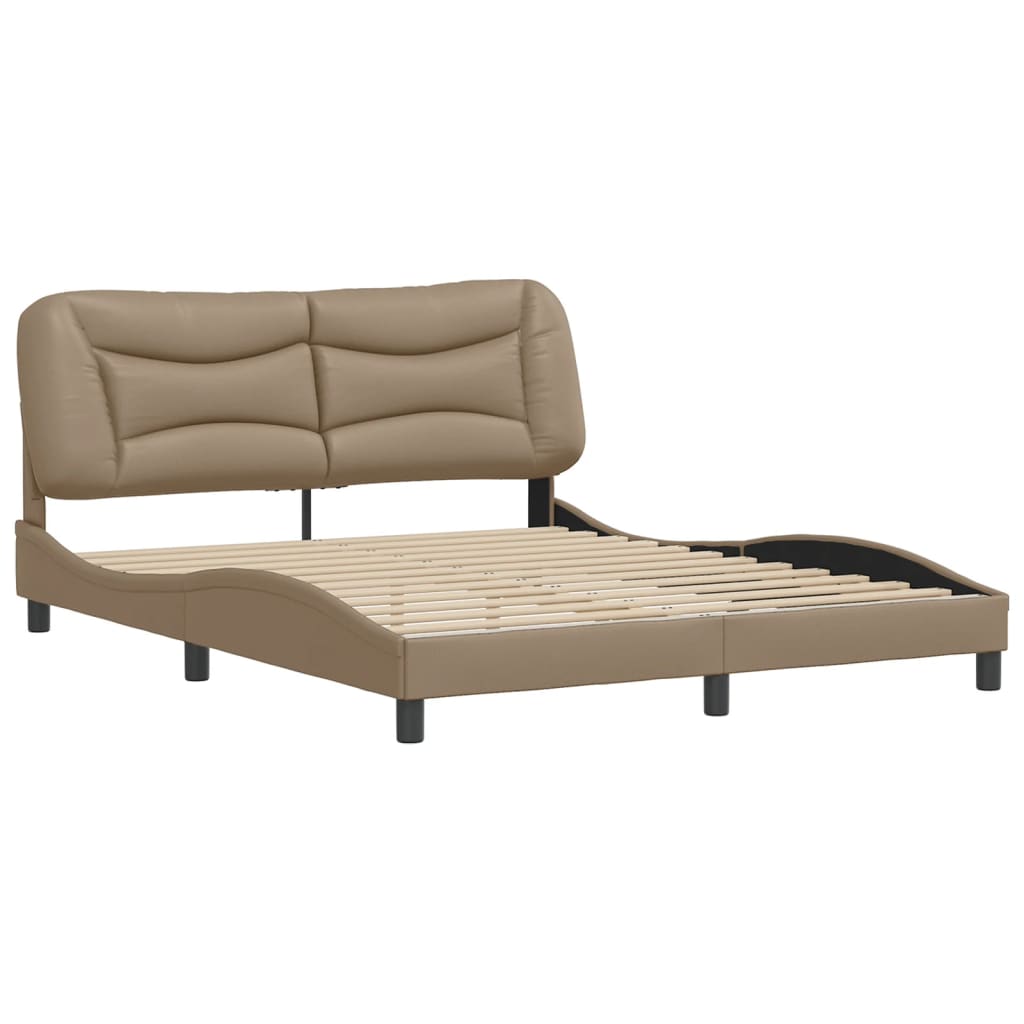 vidaXL Cadru de pat cu tăblie, cappuccino, 160x200 cm, piele ecologică vidaXL Cadru de pat cu tăblie, cappuccino, 160x200 cm, piele ecologică