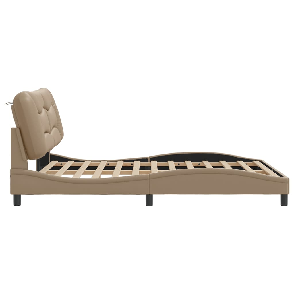 vidaXL Cadru de pat cu tăblie, cappuccino, 160x200 cm, piele ecologică vidaXL Cadru de pat cu tăblie, cappuccino, 160x200 cm, piele ecologică